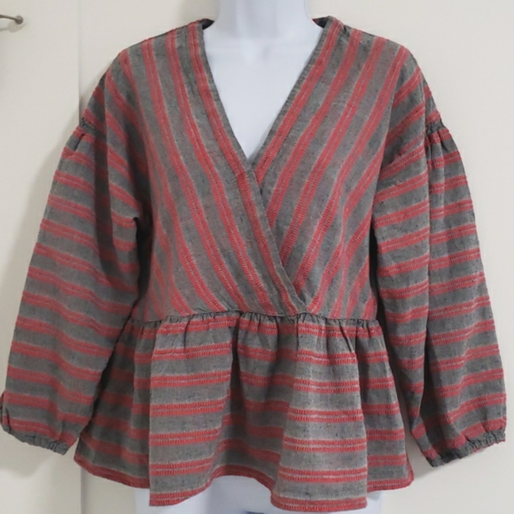 Madewell Red & Grey Stripe Top